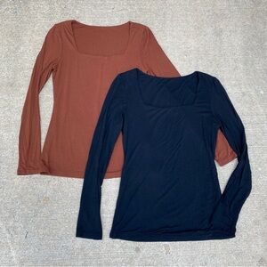 Nutssfiree Double Lined Square Neck Black and Brown Long Sleeve Tops Small NWOT